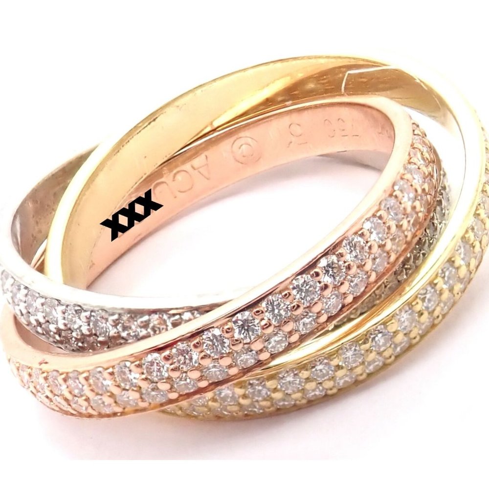 Authentic! Cartier Trinity 18k Gold Diamond Small Model Band Ring Size 51 Cert - Picture 1 of 10
